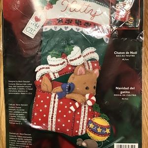 Kitty's Christmas Stocking kit Bucilla felt sequin
